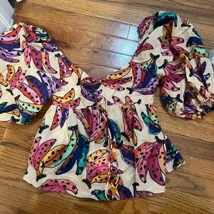 Pale yellow top w/ bananas .  Never worn. tassel cinch the middle farm rio